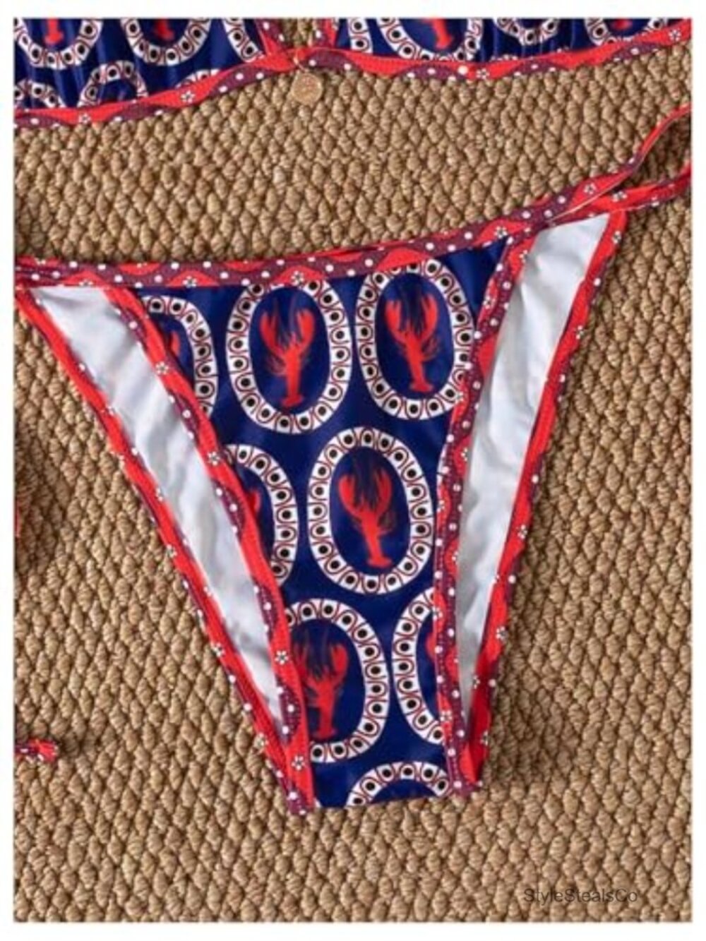 2 Piece Boho Bikini Set Halter Neck Tie Side Thong Bathing Suit - Picture 4 of 5